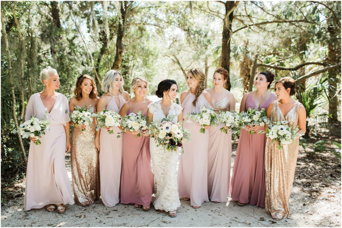 Blush and gold bridesmaid 2024 dresses