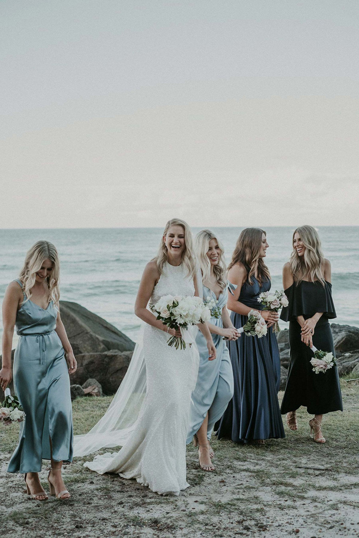 mismatched beige bridesmaid dresses