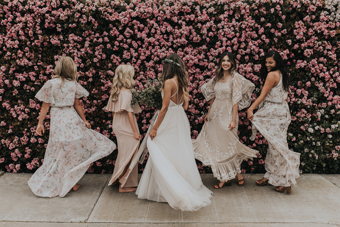 long mismatched neutral bridesmaid dresses